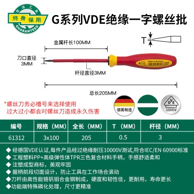 世达绝缘螺丝刀德国进口电工专用工具组合套装一字十字磁性小起子p236