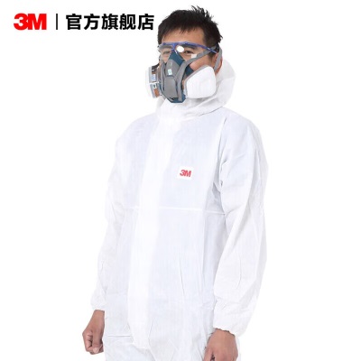 3M  透气带帽连体防护服 工作服工作装化学防护服 防喷溅 yzl 白色4510p242