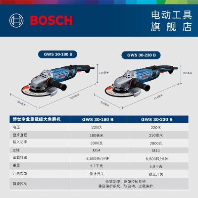 博世（OSCH） GWS 30-180/230 重载级无刷马达2800W大功率插电式切割大角磨机 GWS 30-180p250