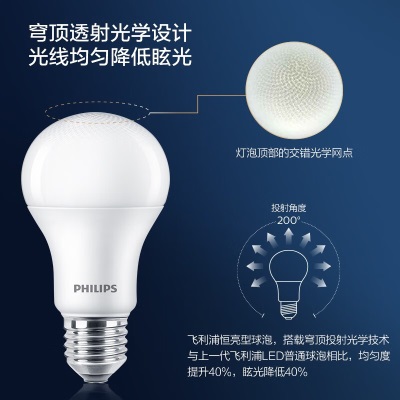 飞利浦（PHILIPS）led节能灯泡客厅家用超亮照明E27大螺口灯泡12瓦3000K优视型p255