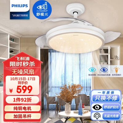 飞利浦（PHILIPS）led风扇灯吊扇灯吊灯餐厅卧室客厅简约带遥控调色28W+36W羽洛p255