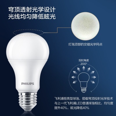 飞利浦（PHILIPS）led灯泡节能灯泡家用客厅超亮大功率E27螺口10W 6500K白光A优视型p255