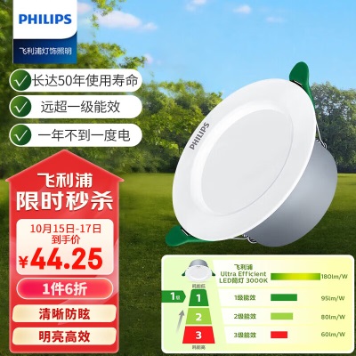 飞利浦（PHILIPS）led节能筒灯客厅过道嵌入式孔灯吊顶用射灯孔68-80mm 2WP255