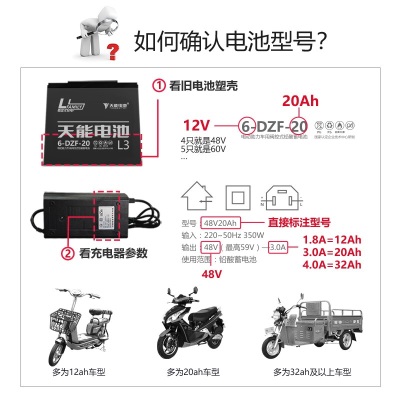 天能 60V32AH 电动车电池 (5只) 载重型三轮/二轮电动车电池上门安装 经典款60Vp256