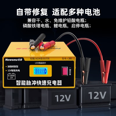 纽曼（Newsmy）汽车电瓶充电器12V24V摩托轿车通用全自动智能脉冲充电修复款C80p258