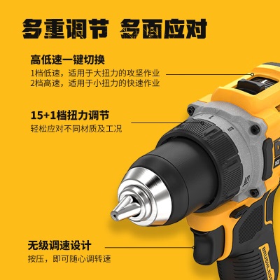 得伟（DEWALT）20V双锂电无刷紧凑电钻起子机电动螺丝刀双电池套装 DCD800D2T-A9p262