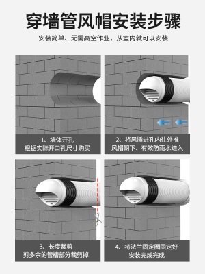 穿墙风帽一体式外墙出风口防风罩卫生间油烟机室内安装排气防雨帽p140b