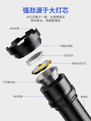 手电筒强光可充电式户外超亮远射小型迷你便携家用耐用氙气led灯p140b